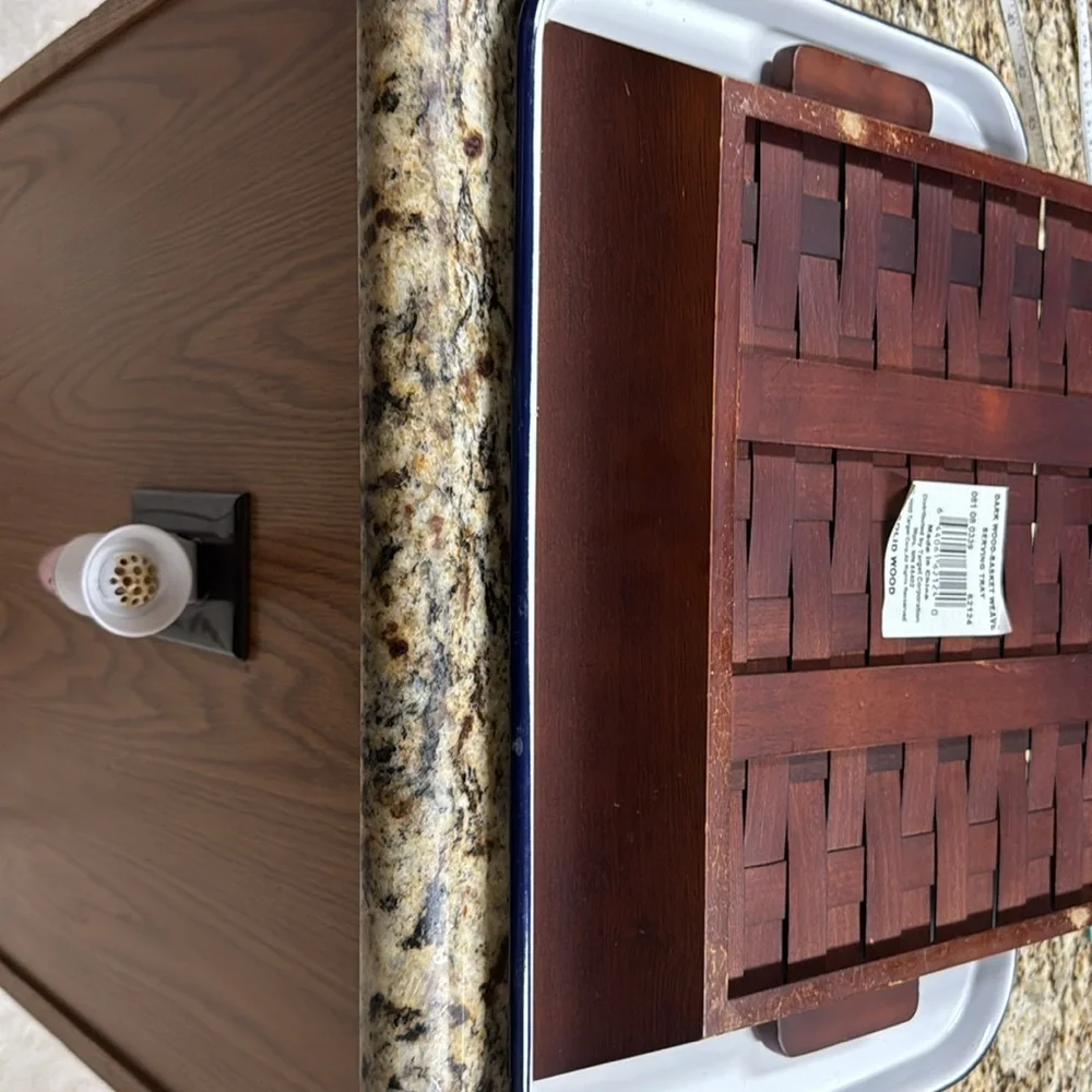 Basket Dark Wood Basket Weave Serving Tray